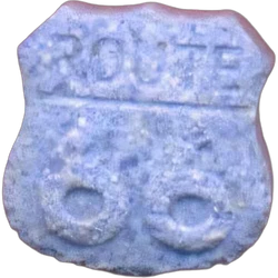 Blue Ruta 66 ecstasy pill (XTC) — MDMA 84mg — Baleares, Spain