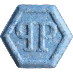 Blue Philipp Plein ecstasy pill (XTC) — MDMA 154mg — Basel, Switzerland