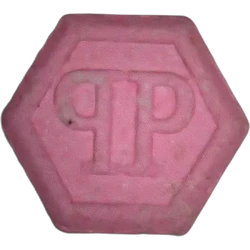 Pink Philipp Plein ecstasy pill (XTC) — MDMA 153mg — Madrid, Spain