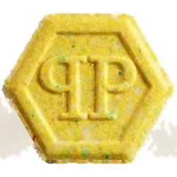 Yellow Philipp Plein ecstasy pill (XTC) — MDMA 266mg — Zürich, Switzerland