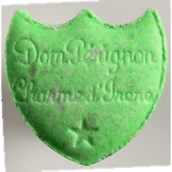 Green Dom Perignon ecstasy pill (XTC) — MDMA 131mg — Zürich, Switzerland