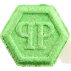 Green Philipp Plein ecstasy pill (XTC) — MDMA 184mg — Zürich, Switzerland