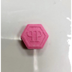 Pink Philipp Plein ecstasy pill (XTC) — MDMA 206mg — Madrid, Spain