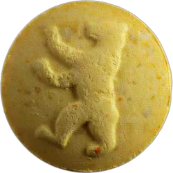 Yellow Bear pill — MDMA 120mg; Caffeine 9mg — Zürich, Switzerland