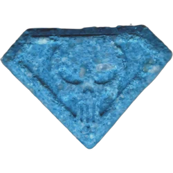 Blue Skull ecstasy pill (XTC) — MDMA 193mg; Synthesis impurity — Barcelona, Spain