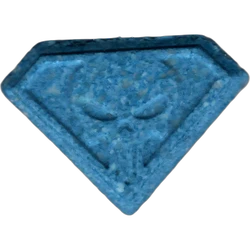 Blue Skull ecstasy pill (XTC) — MDMA 241mg; Synthesis impurity — Barcelona, Spain