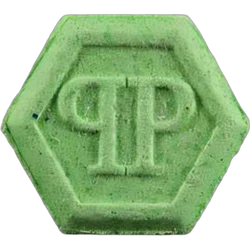 Green Philipp Plein ecstasy pill (XTC) — MDMA 195mg — Zürich, Switzerland