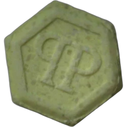 Yellow Philipp Plein ecstasy pill (XTC) — MDMA 179mg — Madrid, Spain