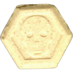 Yellow Philipp Plein ecstasy pill (XTC) — MDMA 285mg — Barcelona, Spain