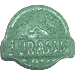 Green Jurassic Park ecstasy pill (XTC) — MDMA 233mg — Barcelona, Spain
