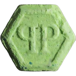 Green Philipp Plein ecstasy pill (XTC) — MDMA 199mg — Bern, Switzerland
