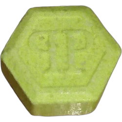Yellow Philipp Plein ecstasy pill (XTC) — MDMA 327mg — Barcelona, Spain