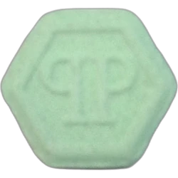 Green Philipp Plein ecstasy pill (XTC) — MDMA — Madrid, Spain