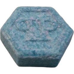 Blue Philipp Plein ecstasy pill (XTC) — MDMA — Almería, Spain