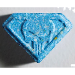 Blue Punisher ecstasy pill (XTC) — MDMA 245mg — Zürich, Switzerland
