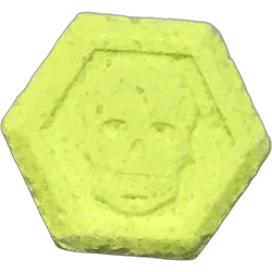 Yellow Philipp Plein ecstasy pill (XTC) — MDMA 320mg — Barcelona, Spain