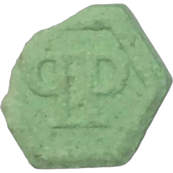Green Philipp Plein ecstasy pill (XTC) — MDMA 181mg — Barcelona, Spain