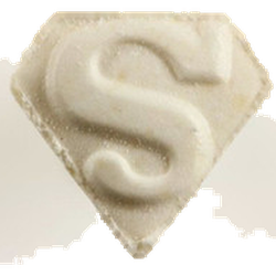 White Superman ecstasy pill (XTC) — Caffeine 74mg; Amphetamine 62mg — Zürich, Switzerland