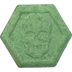 Green Philipp Plein ecstasy pill (XTC) — MDMA 167mg — Barcelona, Spain