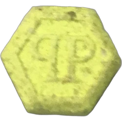 Yellow Philipp Plein ecstasy pill (XTC) — MDMA 305mg — Barcelona, Spain
