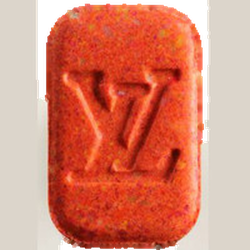 Red Louis Vuitton ecstasy pill (XTC) — MDMA 137mg; Synthesis impurity — Zürich, Switzerland