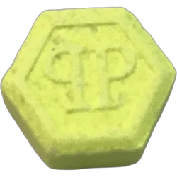 Yellow Philipp Plein ecstasy pill (XTC) — MDMA 319mg — Barcelona, Spain