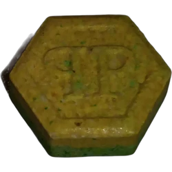 Yellow Philipp Plein ecstasy pill (XTC) — MDMA 177mg — Barcelona, Spain