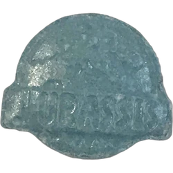 Blue Jurassic Park ecstasy pill (XTC) — MDMA 244mg — Barcelona, Spain