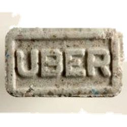 Grey Uber Eats ecstasy pill (XTC) — MDMA 84mg; Synthesis impurity — Zürich, Switzerland