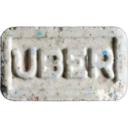 White Uber Eats ecstasy pill (XTC) — MDMA 92mg; Synthesis impurity — Bern, Switzerland