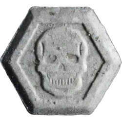 Grey Philipp Plein ecstasy pill (XTC) — MDMA 44mg; Synthesis impurity — Basel, Switzerland