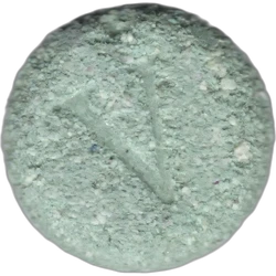Green Versace ecstasy pill (XTC) — MDMA 12mg; Caffeine 8mg; Amphetamine 11mg — Barcelona, Spain
