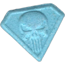 Blue Punisher ecstasy pill (XTC) — MDMA 164mg — Barcelona, Spain