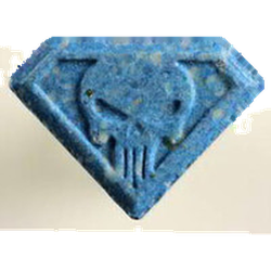 Blue Punisher ecstasy pill (XTC) — MDMA 272mg — Zürich, Switzerland