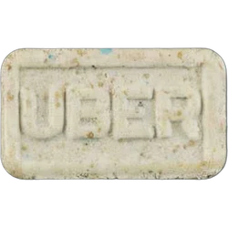 White Uber Eats ecstasy pill (XTC) — MDMA 134mg; Synthesis impurity — Zürich, Switzerland
