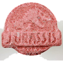 Pink Jurassic_park ecstasy pill (XTC) — MDMA 155mg — Zürich, Switzerland