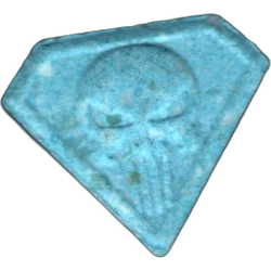 Blue Punisher ecstasy pill (XTC) — MDMA 200mg — Barcelona, Spain