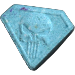 Blue Punisher ecstasy pill (XTC) — MDMA 216mg — Barcelona, Spain