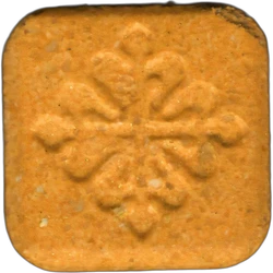 Orange Patek Philippe ecstasy pill (XTC) — MDMA 188mg; Amphetamine 15mg; DPIA — Barcelona, Spain