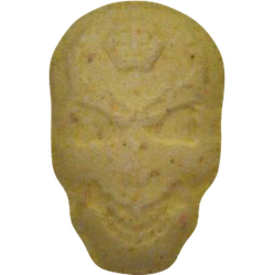 Yellow Philipp Plein ecstasy pill (XTC) — Methamphetamine 18mg — Vienna, Austria