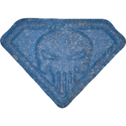 Blue Punisher ecstasy pill (XTC) — MDMA 66mg; 4-CMC 1mg — Vienna, Austria