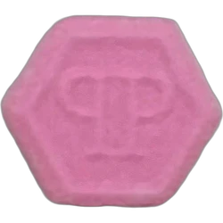 Pink Philipp Plein ecstasy pill (XTC) — MDMA 72mg — Madrid, Spain
