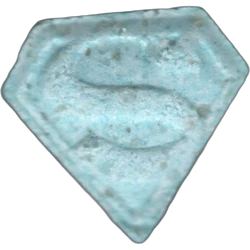 Blue Superman ecstasy pill (XTC) — MDMA 101mg; Caffeine 20mg — Barcelona, Spain