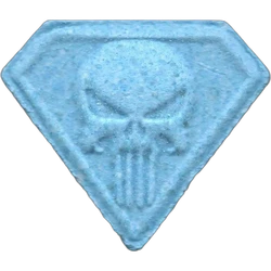 Blue Punisher ecstasy pill (XTC) — MDMA 116mg — Madrid, Spain