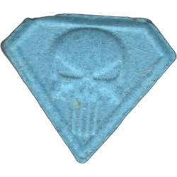 Blue Punisher ecstasy pill (XTC) — MDMA 109mg — Barcelona, Spain