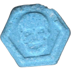 Blue Philipp Plein ecstasy pill (XTC) — MDMA 86mg — Madrid, Spain