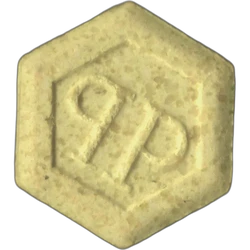 Yellow Philipp Plein ecstasy pill (XTC) — MDMA 162mg — Barcelona, Spain