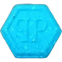 Blue Philipp Plein ecstasy pill (XTC) — MDMA 15mg; Caffeine 16mg — Málaga, Spain
