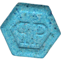 Blue Philipp Plein ecstasy pill (XTC) — MDMA 100mg — Castellón, Spain