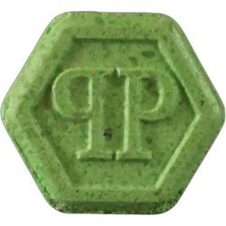 Green Philipp Plein ecstasy pill (XTC) — MDMA 160mg — Zürich, Switzerland
